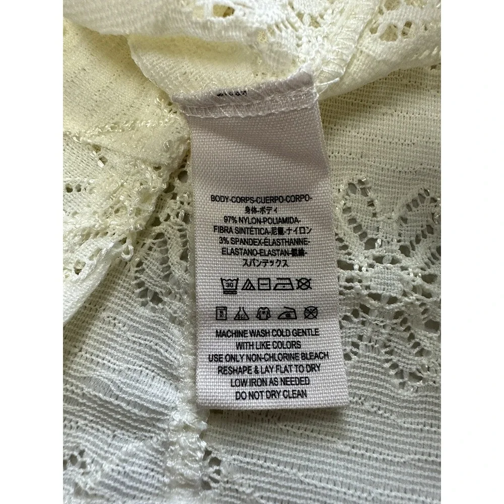 Free People Godet Cream Lace Floral Eyelet 3/4 Sleeve Peplum Tunic Top - XS